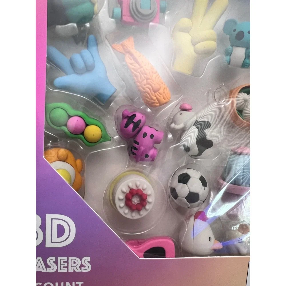 3D Eraser Set 35 Count Novelty Desk Pets Animals Food Shapes Kids Stationery
